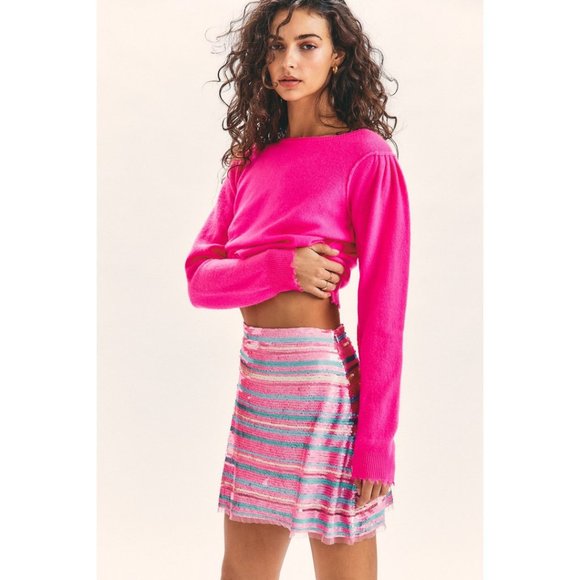 LoveShackFancy Dresses & Skirts - LoveShackFancy Saule Pink Sequin Mini Skirt in Pitaya Stripe - Size 2